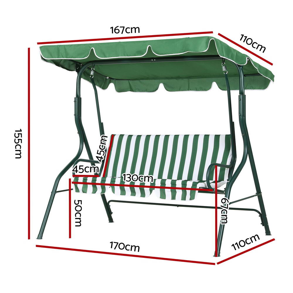 P&F ZennHome Outdoor Swing Chair Garden Bench Furniture Canopy 3 Seater White Green