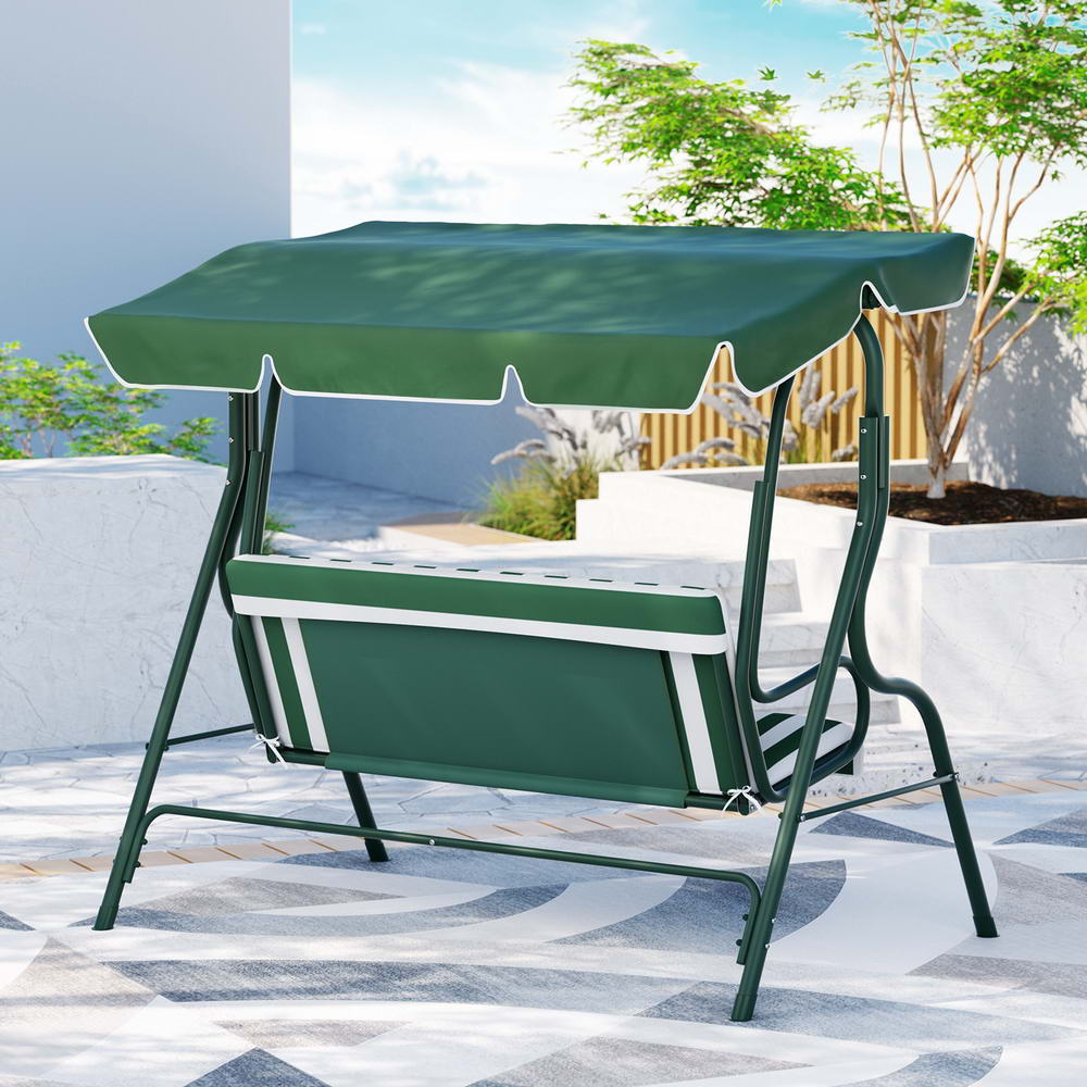 P&F ZennHome Outdoor Swing Chair Garden Bench Furniture Canopy 3 Seater White Green