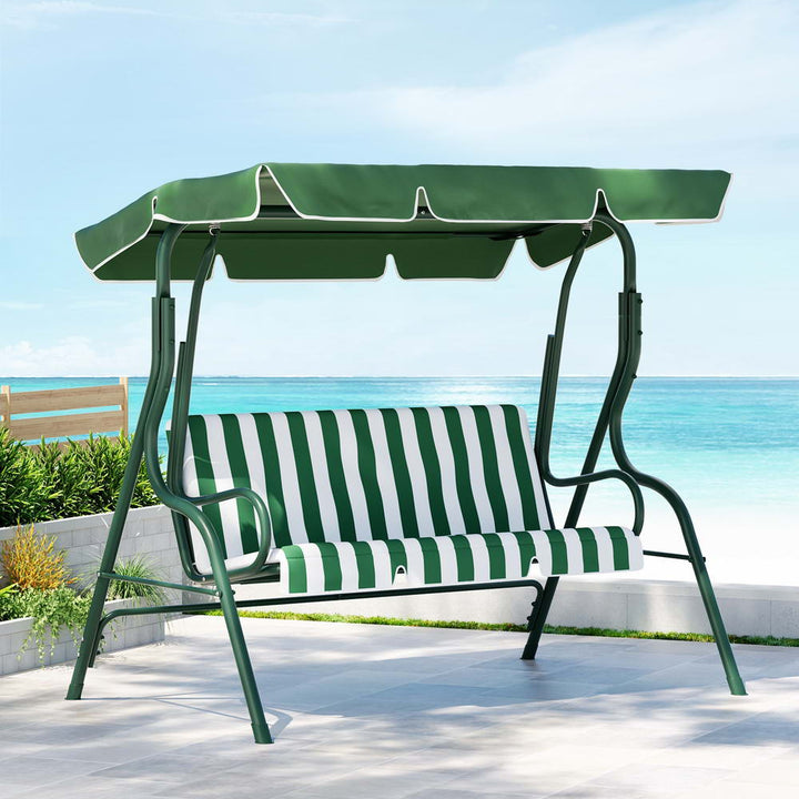 P&F ZennHome Outdoor Swing Chair Garden Bench Furniture Canopy 3 Seater White Green