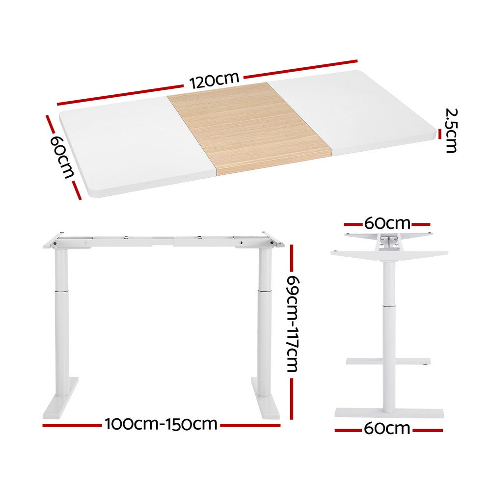 P&F ZennHome Standing Desk Motorised Electric Dual Motor Splice White Pine 120CM