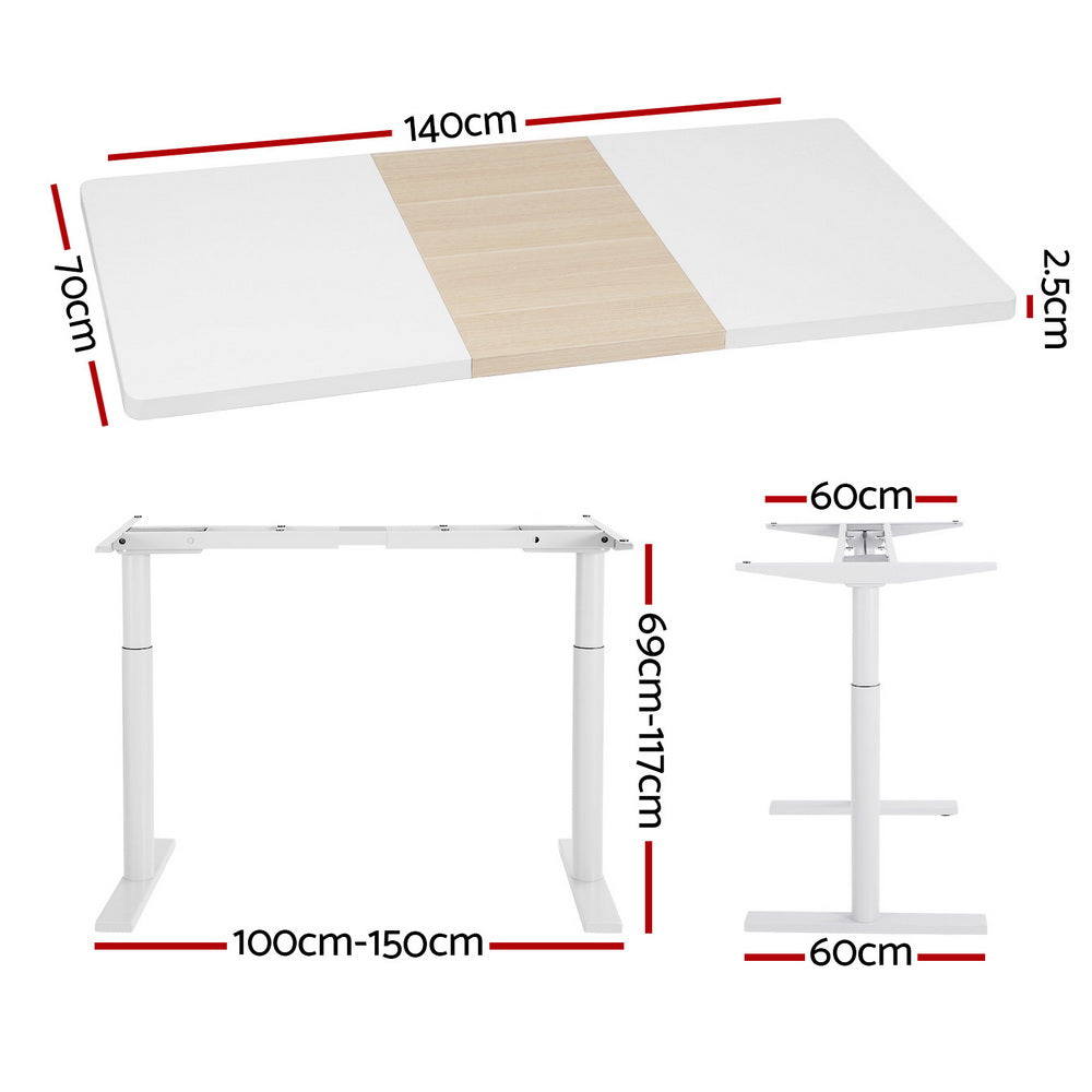 P&F ZennHome Standing Desk Motorised Electric Dual Motor 140CM White Pine