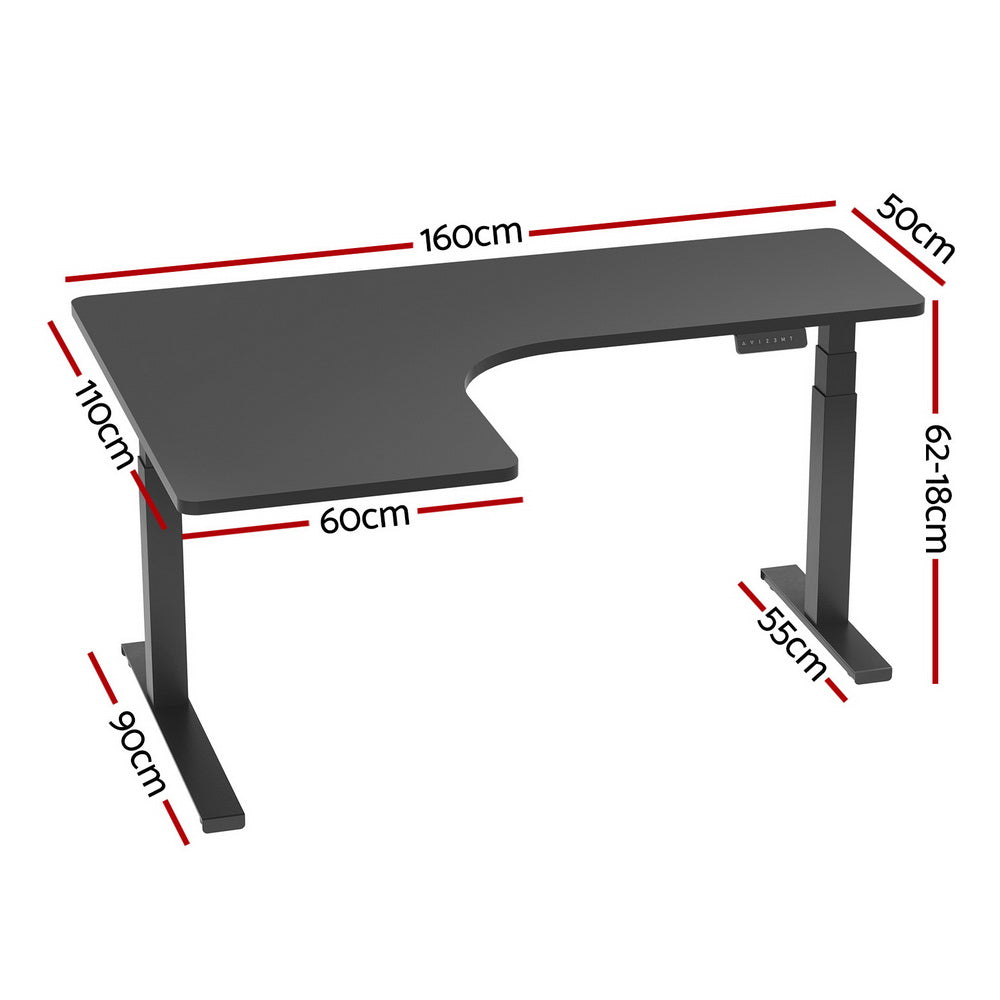 P&F ZennHome Standing Desks L-shape Motorised 160CM Black