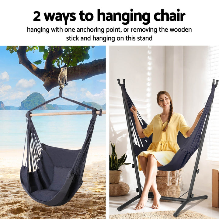 P&F ZennHome Hammock Chair Outdoor Camping Hanging with Stand Grey