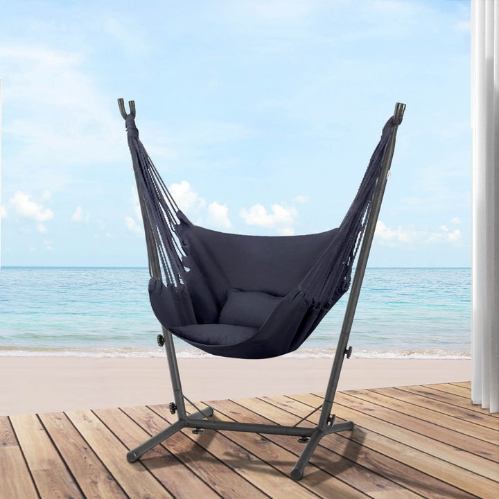 P&F ZennHome Hammock Chair Outdoor Camping Hanging with Stand Grey