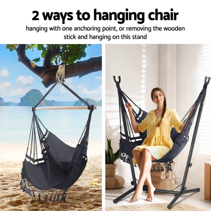 P&F ZennHome Hammock Chair Outdoor Camping Hanging with Stand Grey