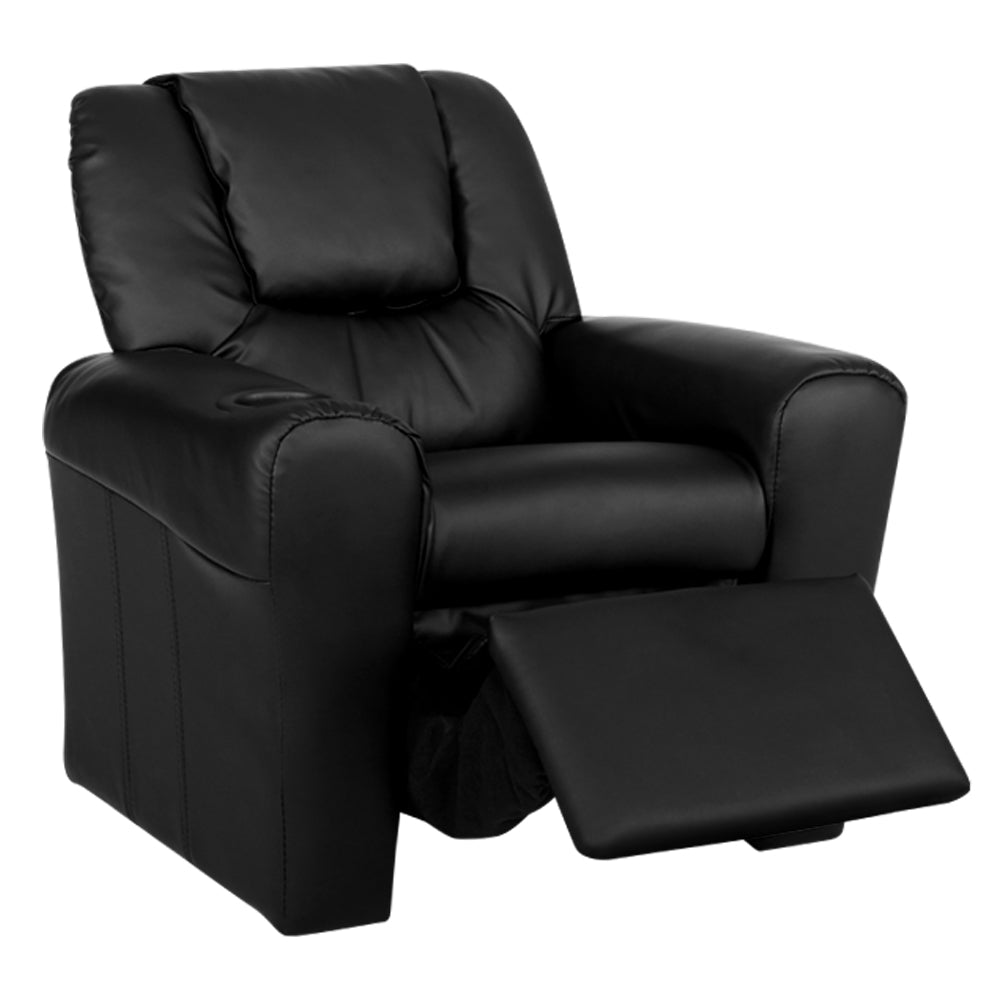 P&F KidZee Kids Recliner Chair PU Leather Sofa Lounge Couch Children Armchair Black