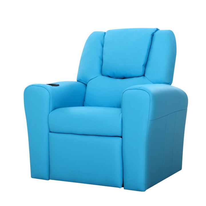 P&F KidZee Kids Recliner Chair PU Leather Sofa Lounge Couch Children Armchair Blue