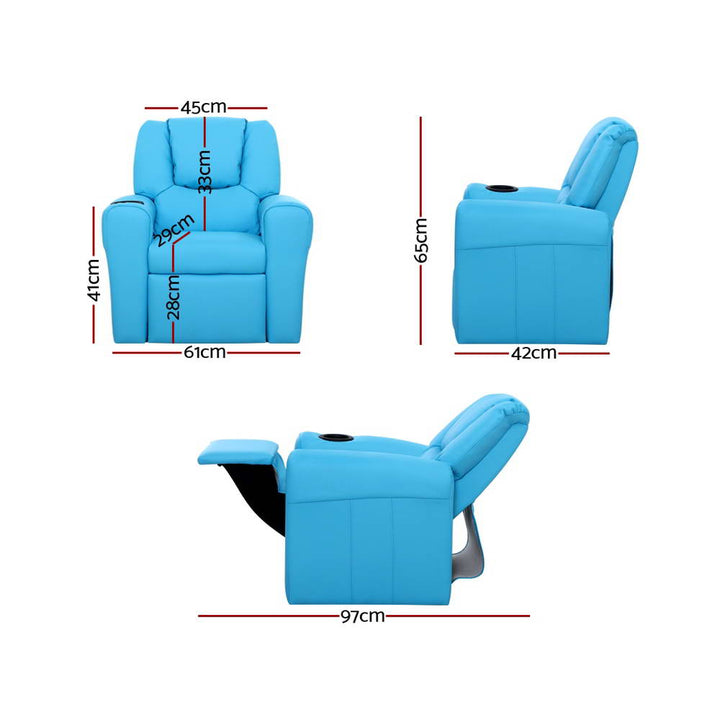 P&F KidZee Kids Recliner Chair PU Leather Sofa Lounge Couch Children Armchair Blue