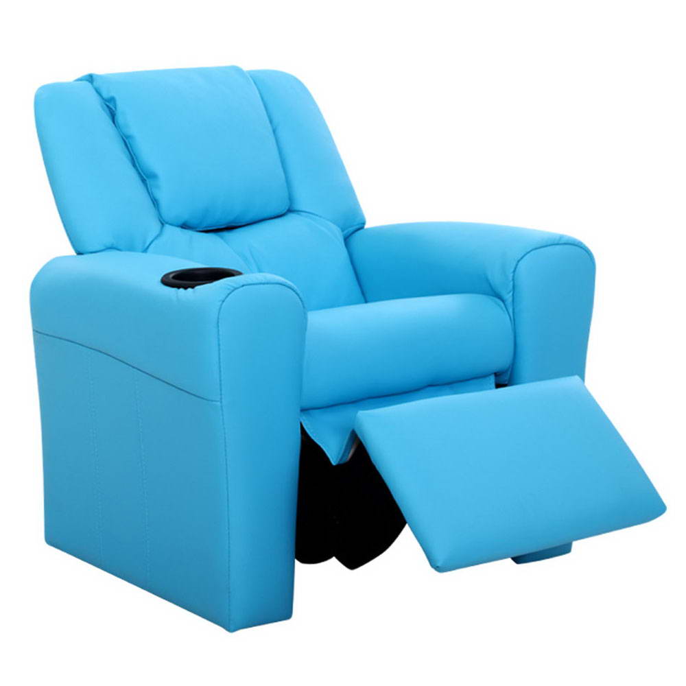 P&F KidZee Kids Recliner Chair PU Leather Sofa Lounge Couch Children Armchair Blue