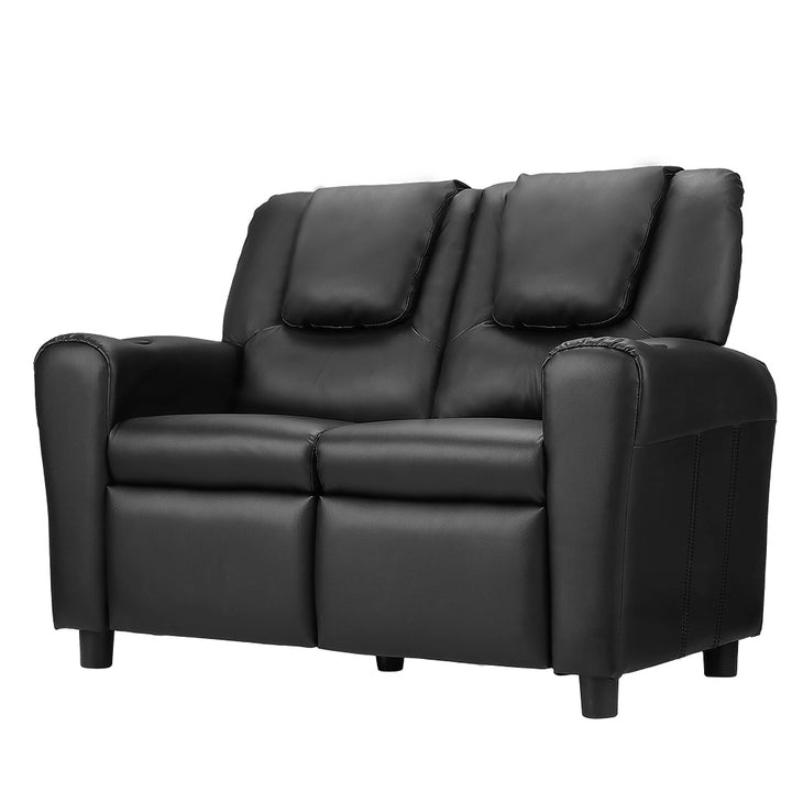 P&F KidZee Kids Recliner Chair Double PU Leather Sofa Lounge Couch Armchair Black