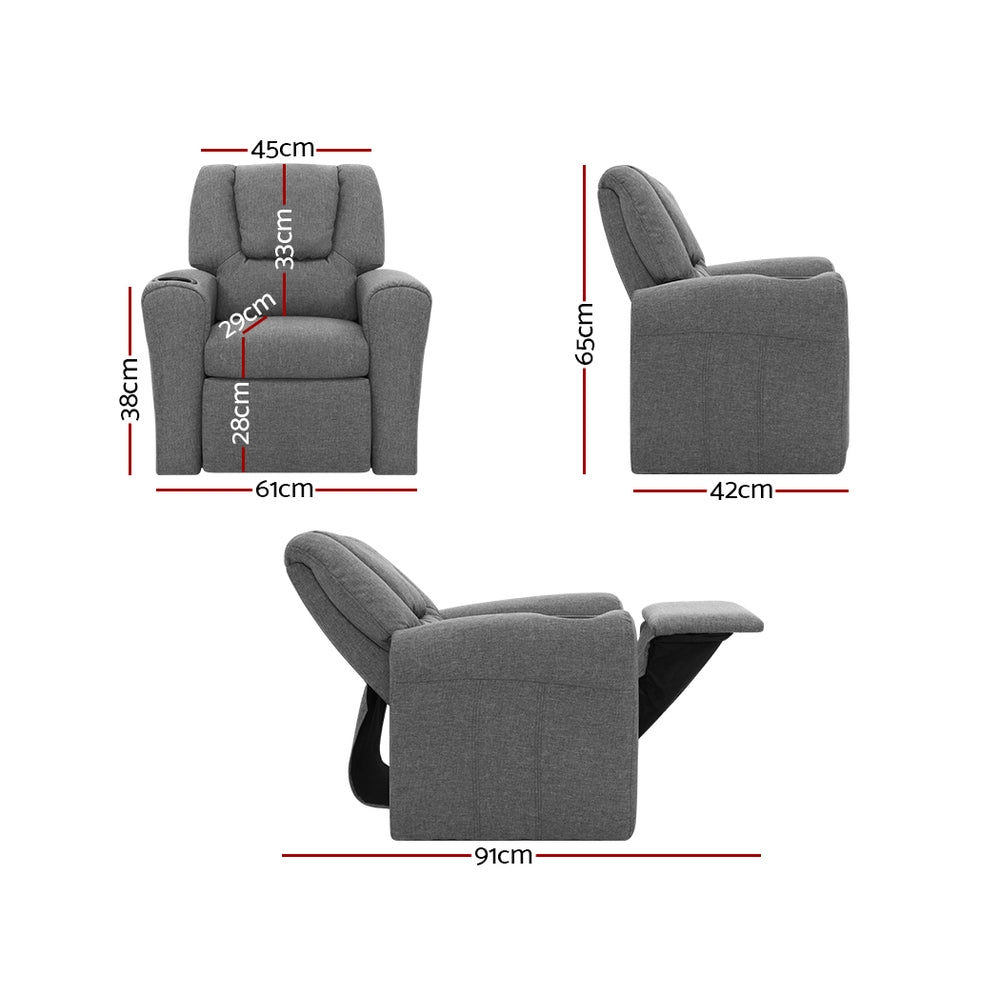 P&F KidZee Kids Recliner Chair Linen Soft Sofa Lounge Couch Children Armchair Grey