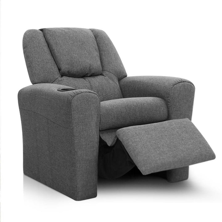 P&F KidZee Kids Recliner Chair Linen Soft Sofa Lounge Couch Children Armchair Grey