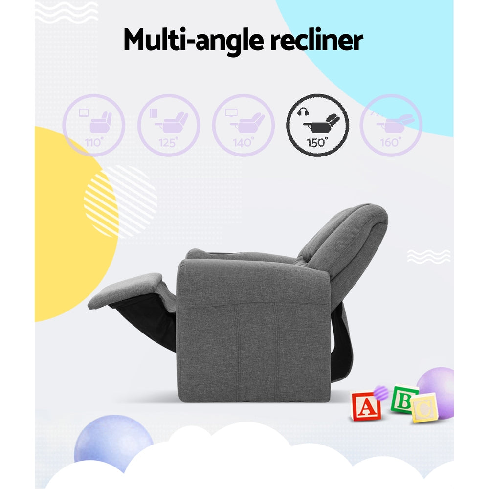 P&F KidZee Kids Recliner Chair Linen Soft Sofa Lounge Couch Children Armchair Grey