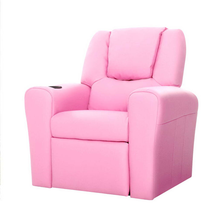 P&F KidZee Kids Recliner Chair PU Leather Sofa Lounge Couch Children Armchair Pink