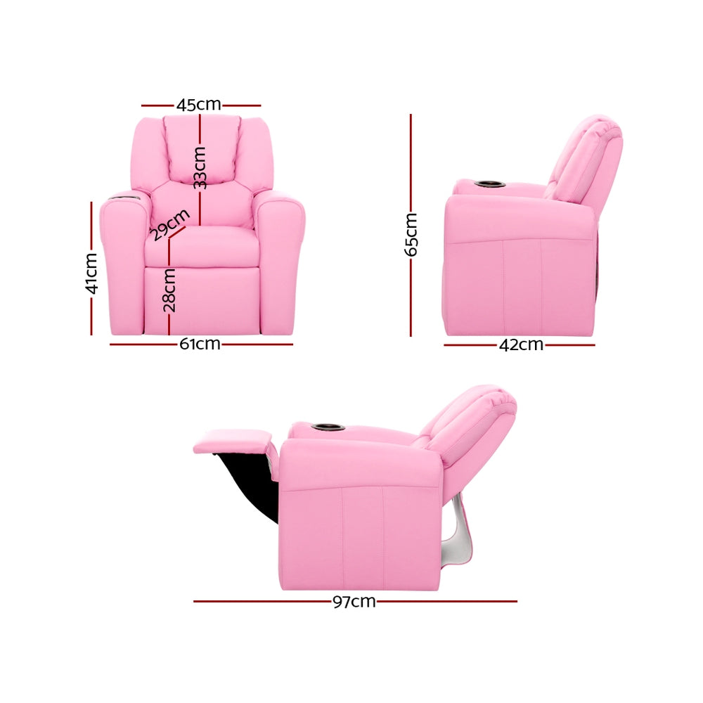 P&F KidZee Kids Recliner Chair PU Leather Sofa Lounge Couch Children Armchair Pink