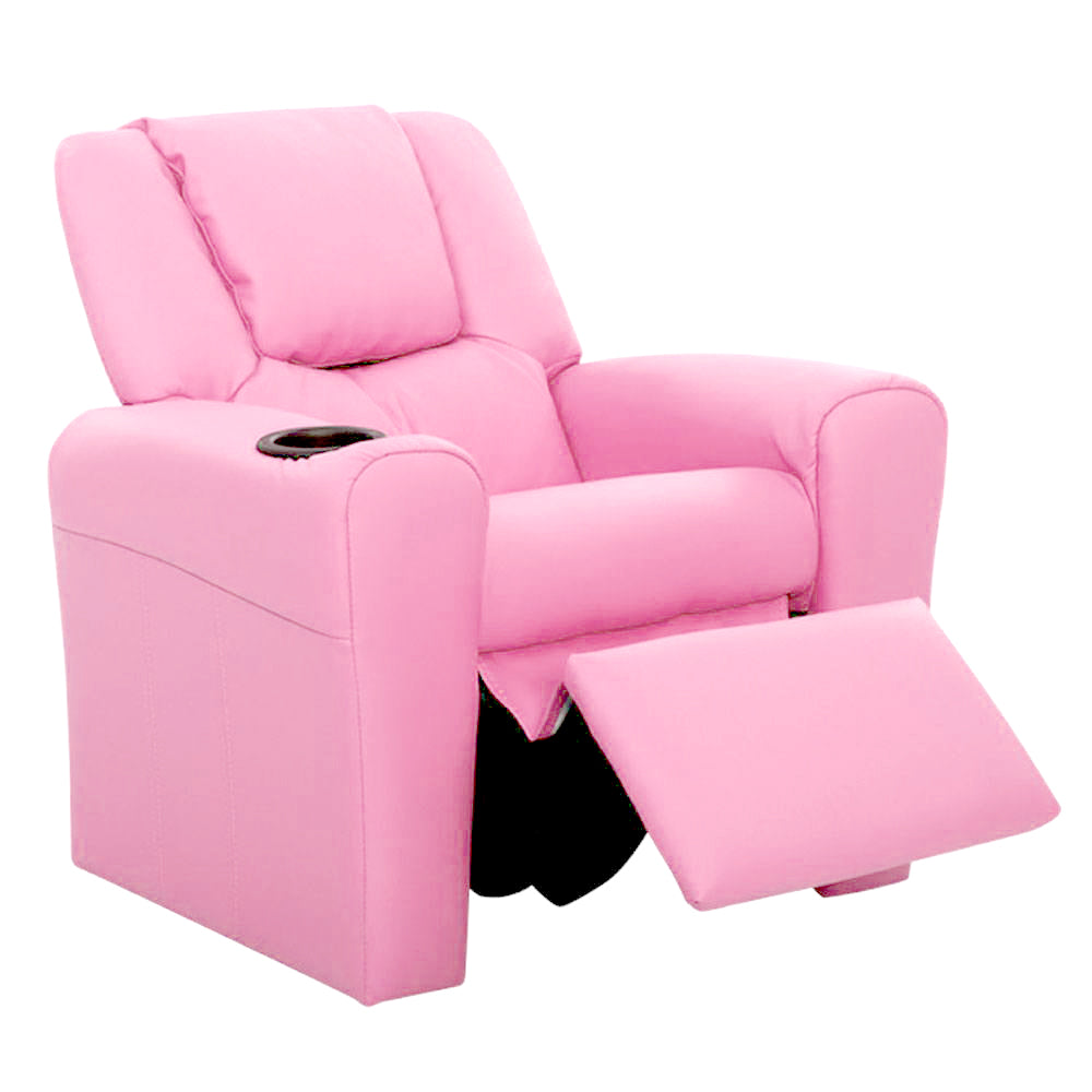 P&F KidZee Kids Recliner Chair PU Leather Sofa Lounge Couch Children Armchair Pink