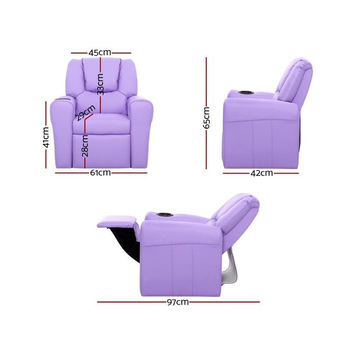 P&F KidZee Kids Recliner Chair Purple PU Leather Sofa Lounge Couch Children Armchair