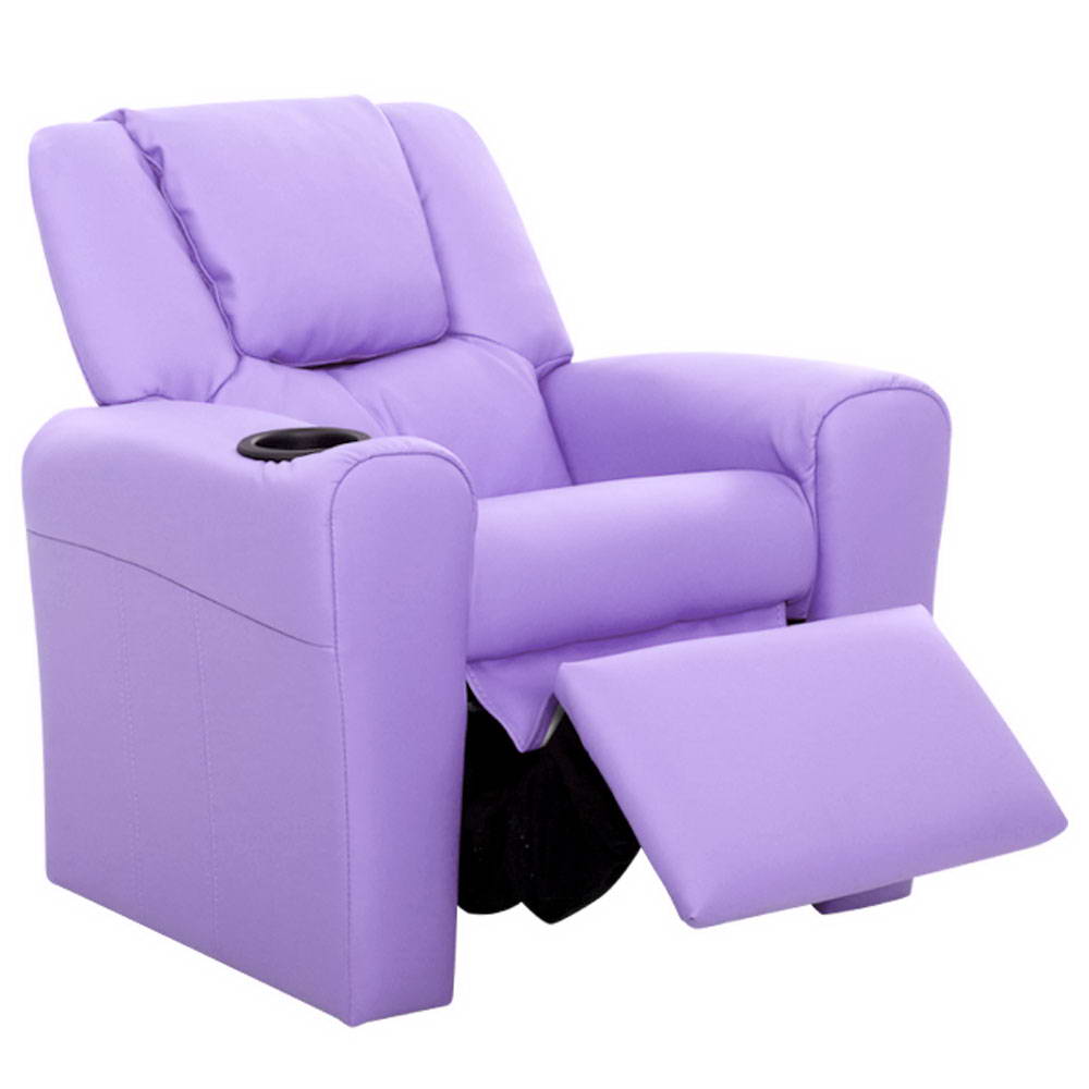 P&F KidZee Kids Recliner Chair Purple PU Leather Sofa Lounge Couch Children Armchair