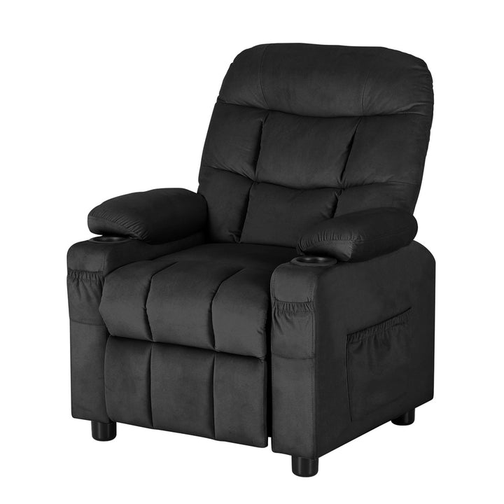 P&F KidZee Kids Recliner Chair Black Velvet Sofa Lounge Couch Children Charis Armchair