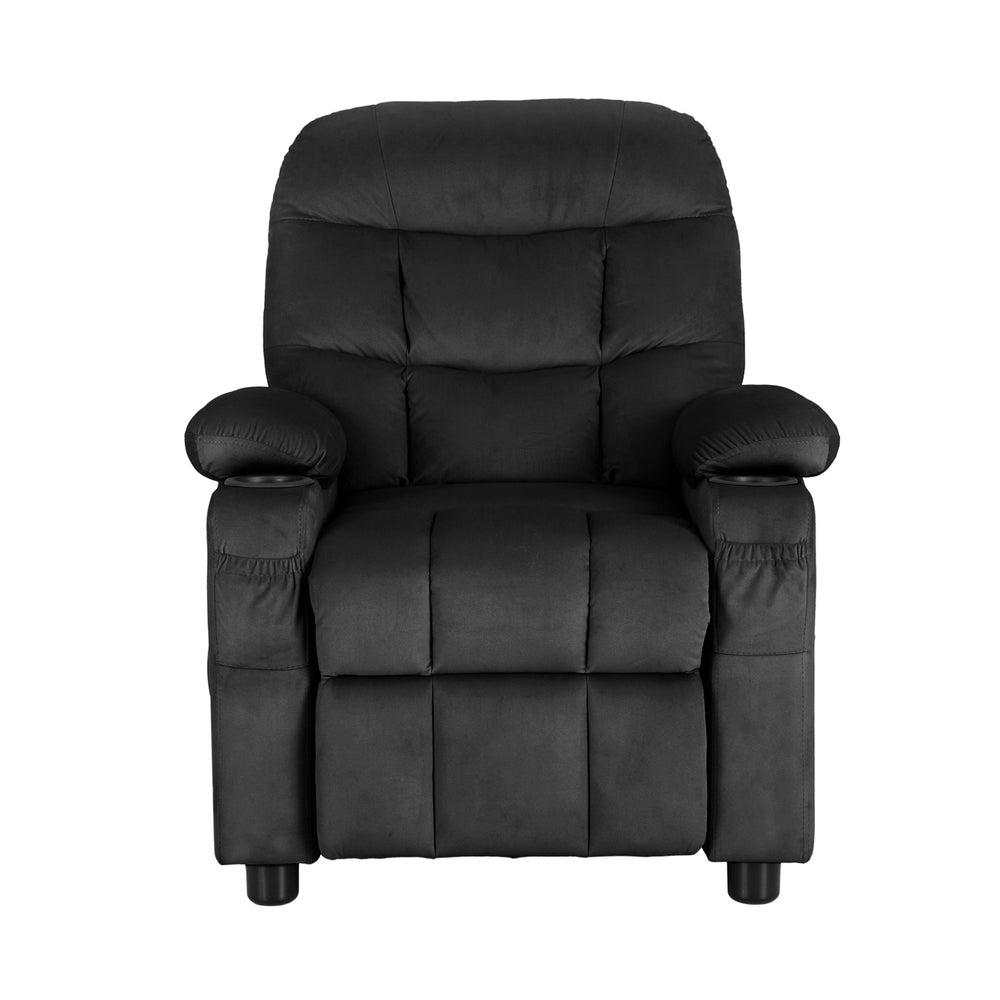 P&F KidZee Kids Recliner Chair Black Velvet Sofa Lounge Couch Children Charis Armchair