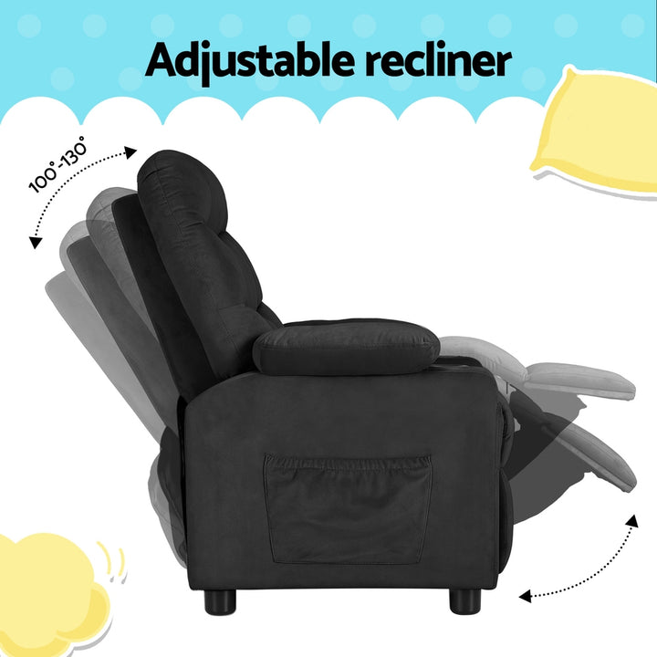 P&F KidZee Kids Recliner Chair Black Velvet Sofa Lounge Couch Children Charis Armchair