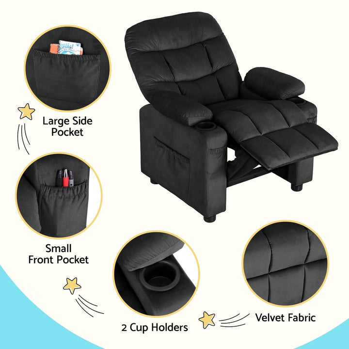 P&F KidZee Kids Recliner Chair Black Velvet Sofa Lounge Couch Children Charis Armchair