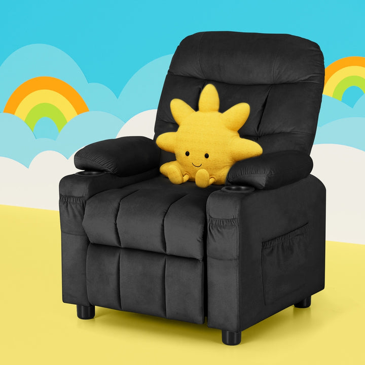 P&F KidZee Kids Recliner Chair Black Velvet Sofa Lounge Couch Children Charis Armchair