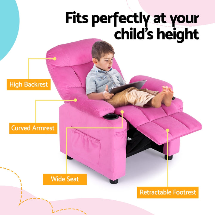 P&F KidZee Kids Recliner Chair Pink Velvet Sofa Lounge Couch Children Charis Armchair