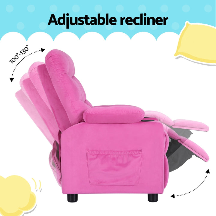 P&F KidZee Kids Recliner Chair Pink Velvet Sofa Lounge Couch Children Charis Armchair