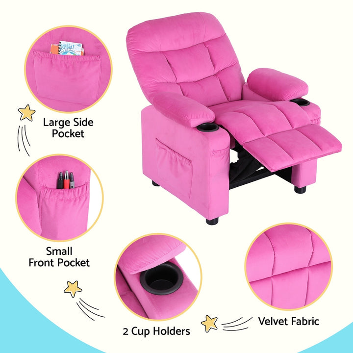 P&F KidZee Kids Recliner Chair Pink Velvet Sofa Lounge Couch Children Charis Armchair