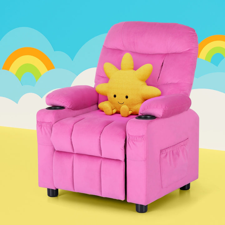 P&F KidZee Kids Recliner Chair Pink Velvet Sofa Lounge Couch Children Charis Armchair