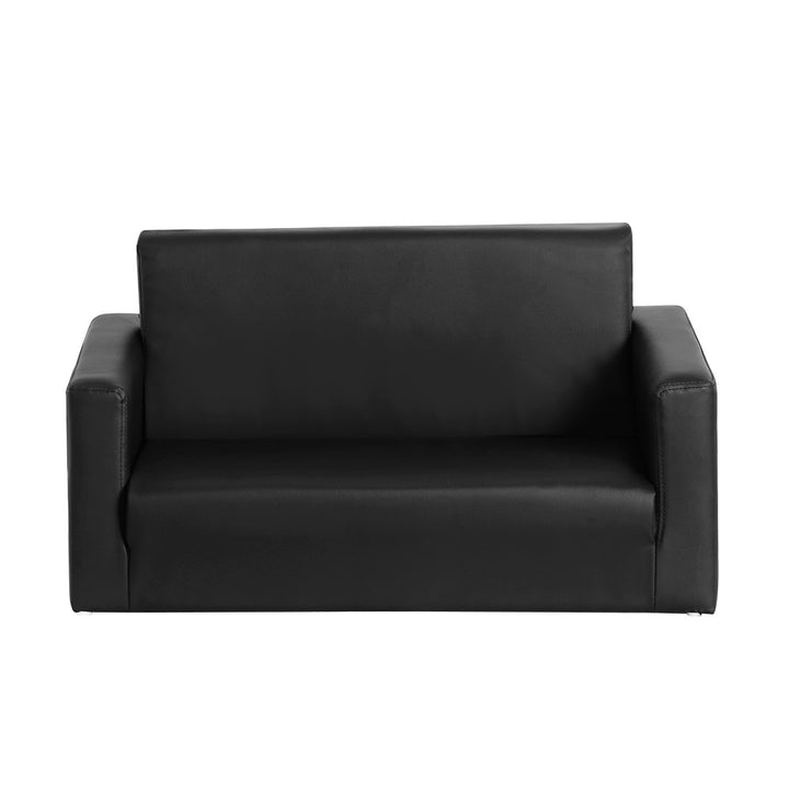 P&F KidZee Kids Sofa 2 Seater Children Flip Open Couch PU Leather Armchair Black