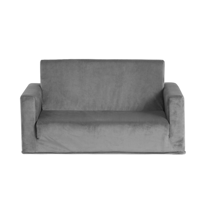 P&F KidZee Kids Sofa 2 Seater Children Flip Open Couch Velvet Armchair Grey