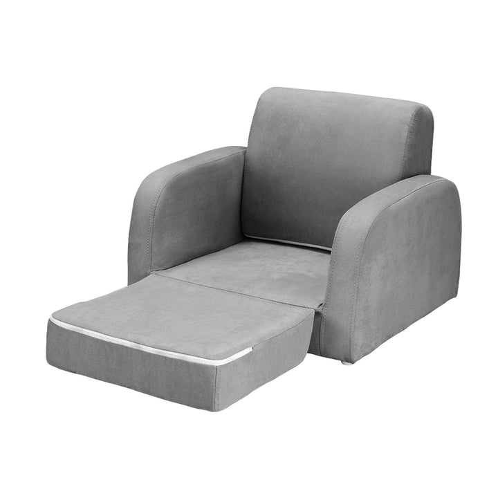 P&F KidZee Kids Sofa 2 Seater Children Flip Open Couch Lounger Armchair Soft Grey