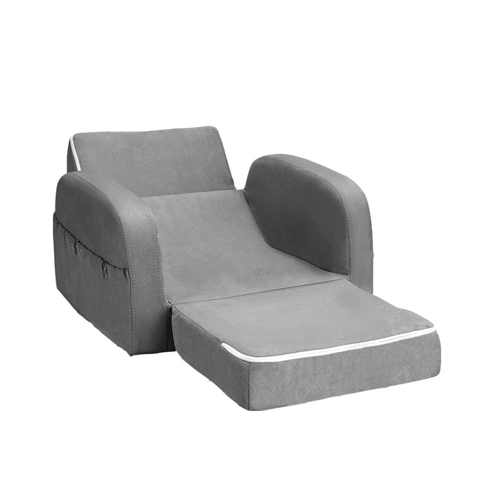 P&F KidZee Kids Sofa 2 Seater Children Flip Open Couch Lounger Armchair Soft Grey