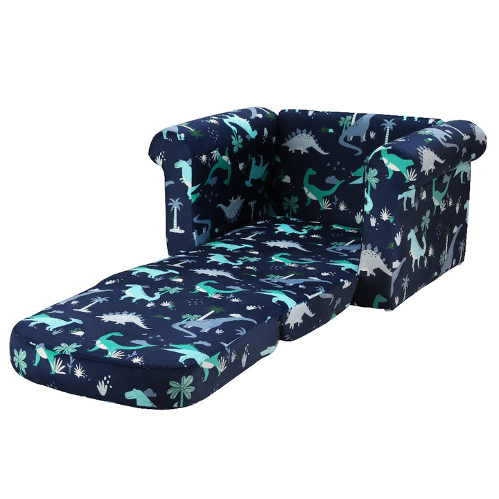 P&F KidZee Kids Sofa 2 Seater Children Flip Open Couch Lounger Armchair Dinosaur Navy