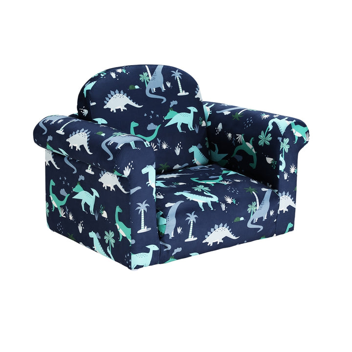 P&F KidZee Kids Sofa 2 Seater Children Flip Open Couch Lounger Armchair Dinosaur Navy