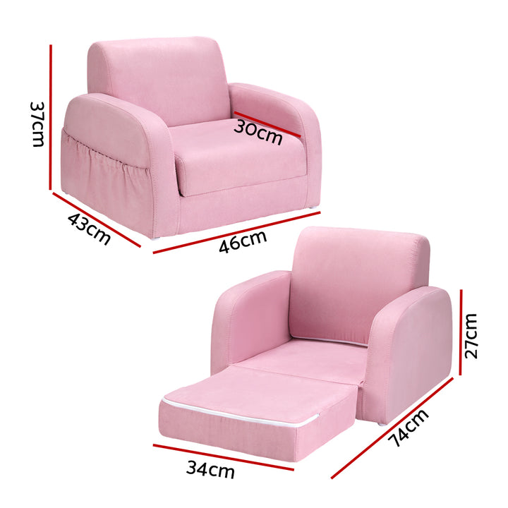 P&F KidZee Kids Sofa 2 Seater Children Flip Open Couch Lounger Armchair Soft Pink