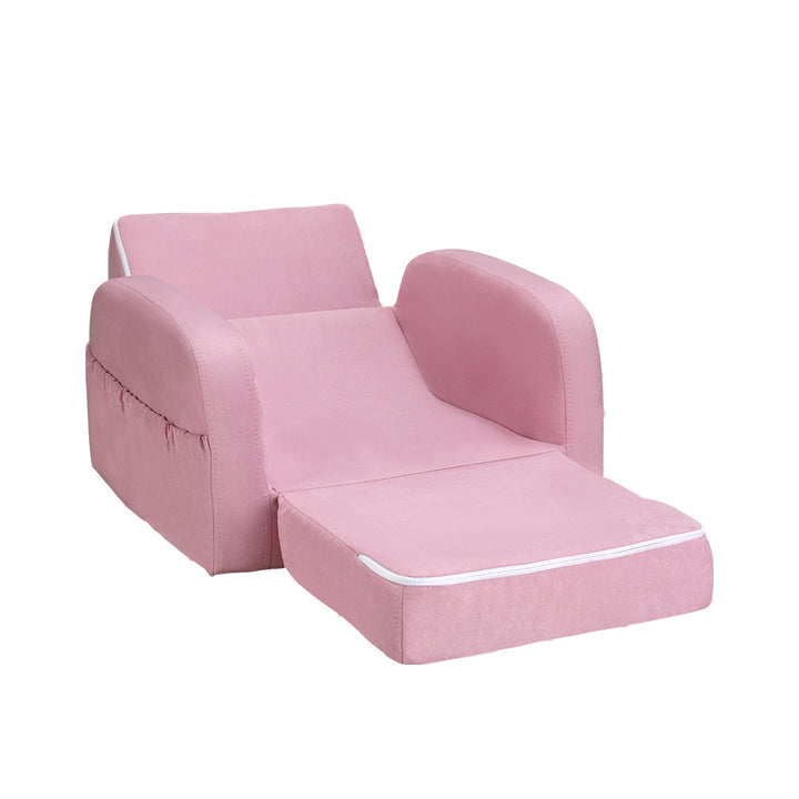 P&F KidZee Kids Sofa 2 Seater Children Flip Open Couch Lounger Armchair Soft Pink