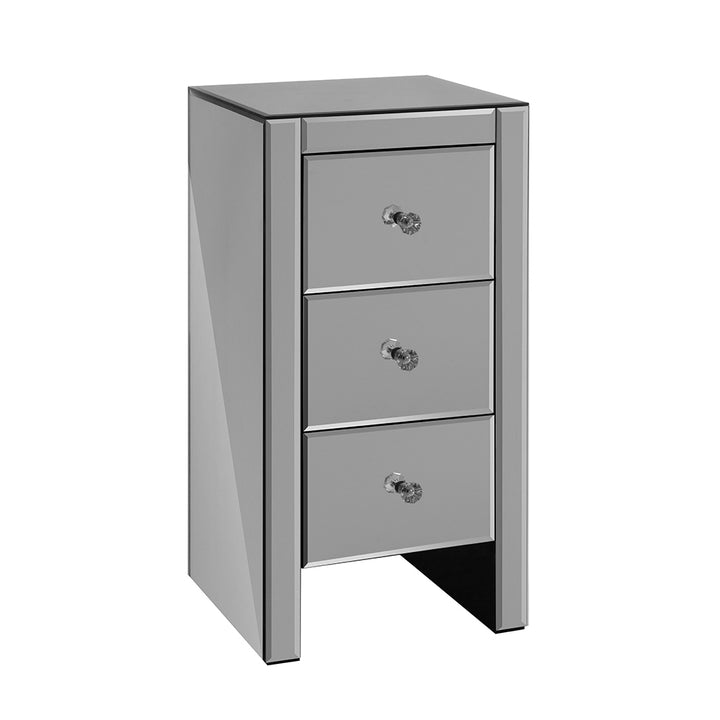 P&F SkyWay Bedside Table 3 Drawers Mirrored Glass - QUENN Grey