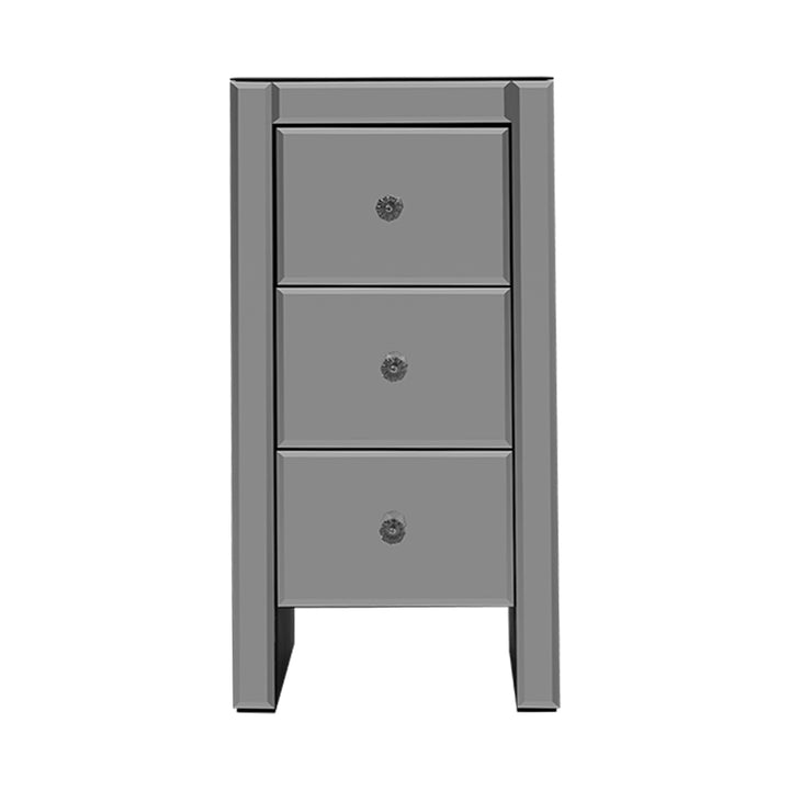 P&F SkyWay Bedside Table 3 Drawers Mirrored Glass - QUENN Grey