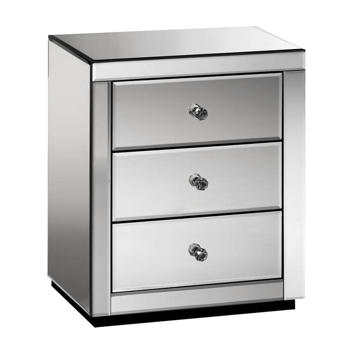 P&F ZennHome Bedside Table 3 Drawers Mirrored - Precious Grey