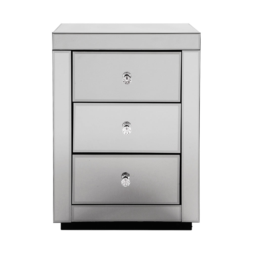 P&F ZennHome Bedside Table 3 Drawers Mirrored - Precious Grey