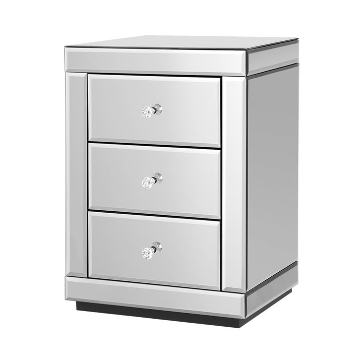 P&F ZennHome Bedside Table 3 Drawers Mirrored - Precious Silver