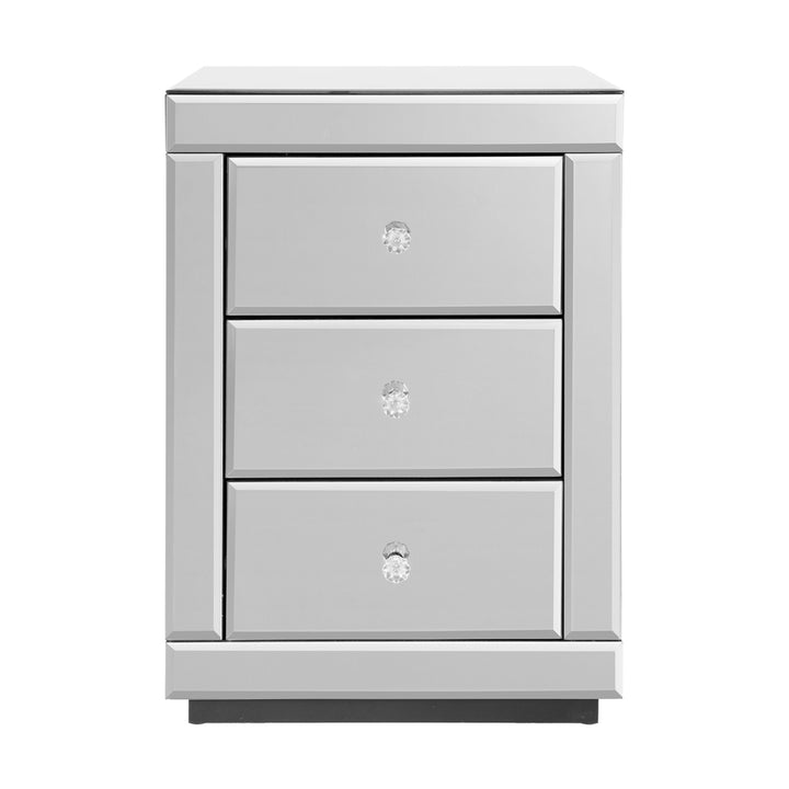 P&F ZennHome Bedside Table 3 Drawers Mirrored - Precious Silver