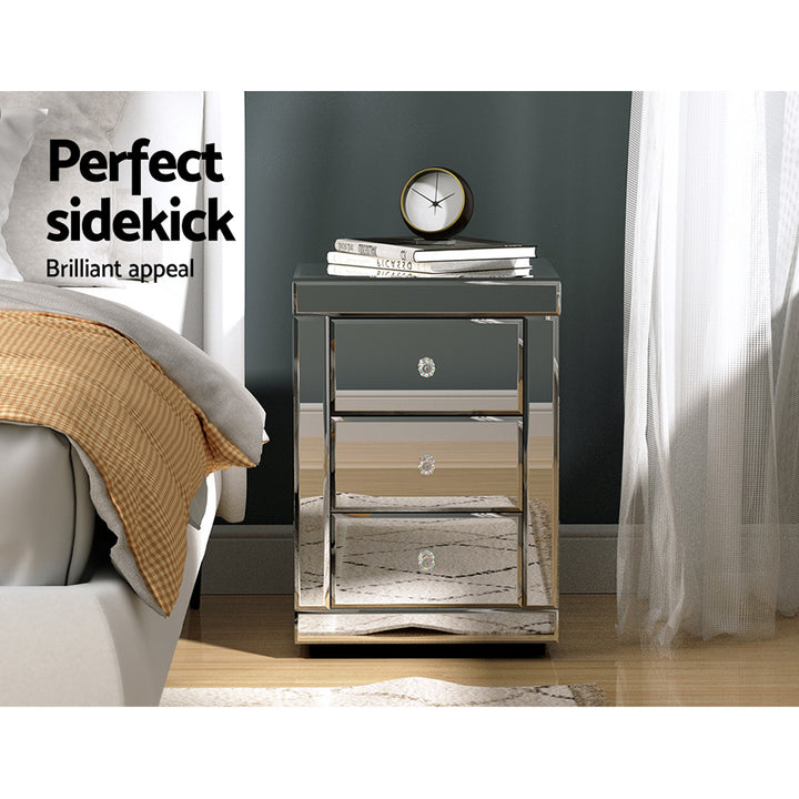 P&F ZennHome Bedside Table 3 Drawers Mirrored - Precious Silver