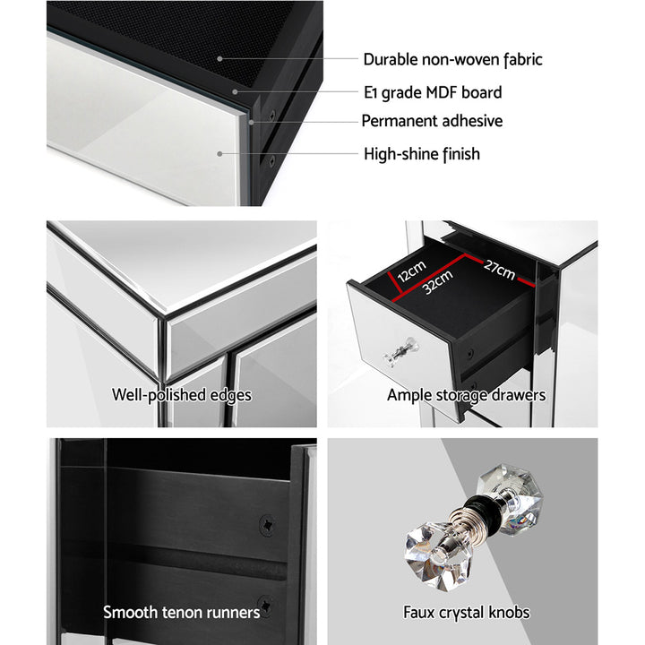 P&F ZennHome Bedside Table 3 Drawers Mirrored - Precious Silver