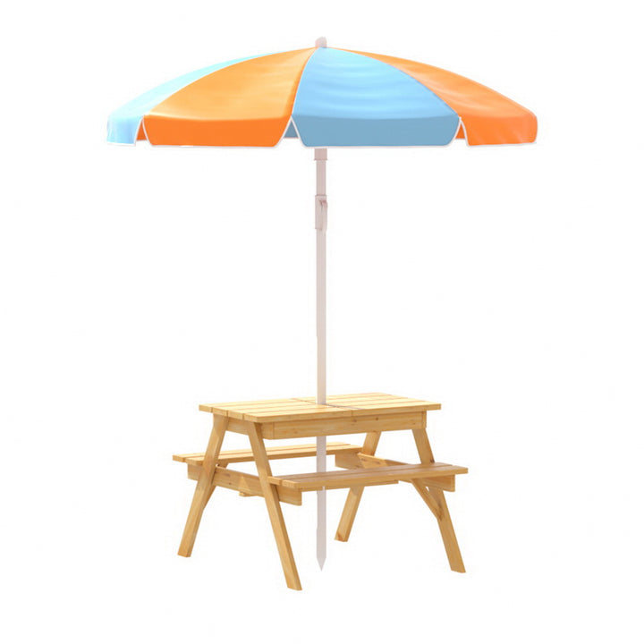 P&F KidZee Kids Outdoor Table and Chairs Picnic Bench Umbrella Set Water Sand Pit Box