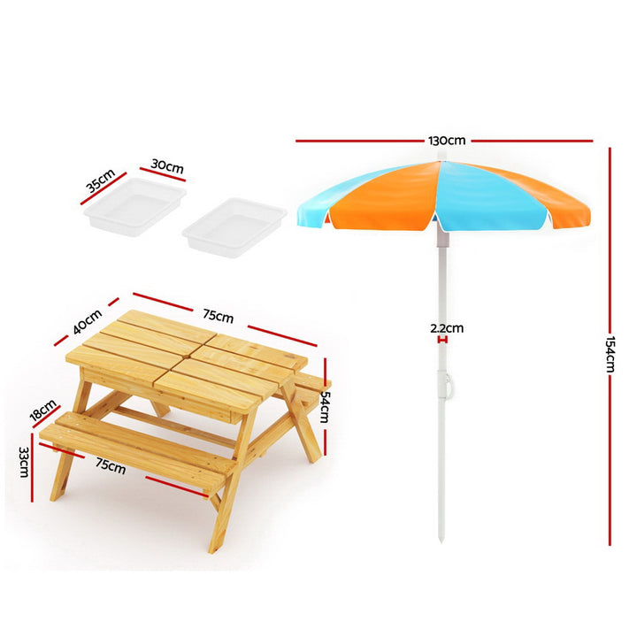 P&F KidZee Kids Outdoor Table and Chairs Picnic Bench Umbrella Set Water Sand Pit Box