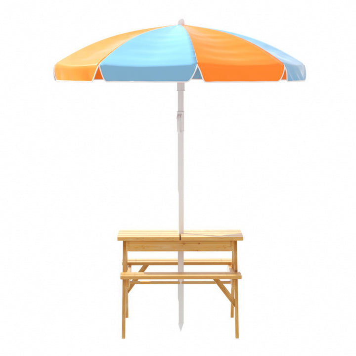 P&F KidZee Kids Outdoor Table and Chairs Picnic Bench Umbrella Set Water Sand Pit Box